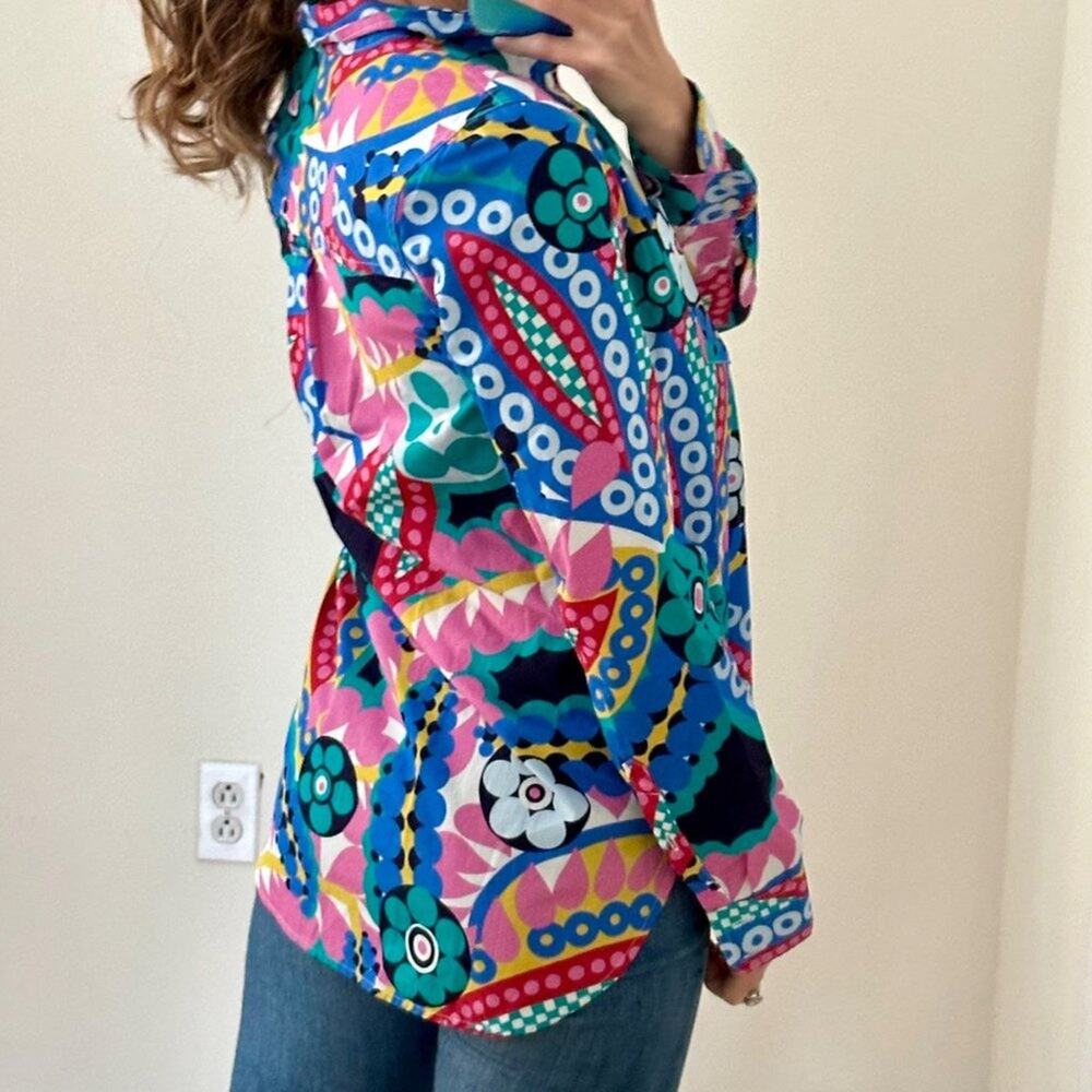 Women's J Crew Ratti Kaleidoscope Long Sleeve Button Down Sz 0 - Picture 10 of 11